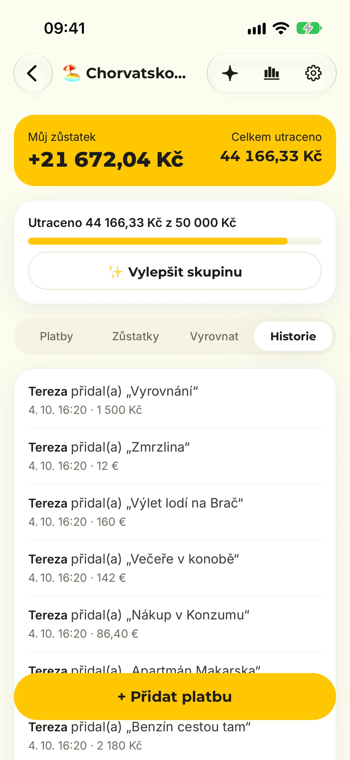 Historie změn ve skupině