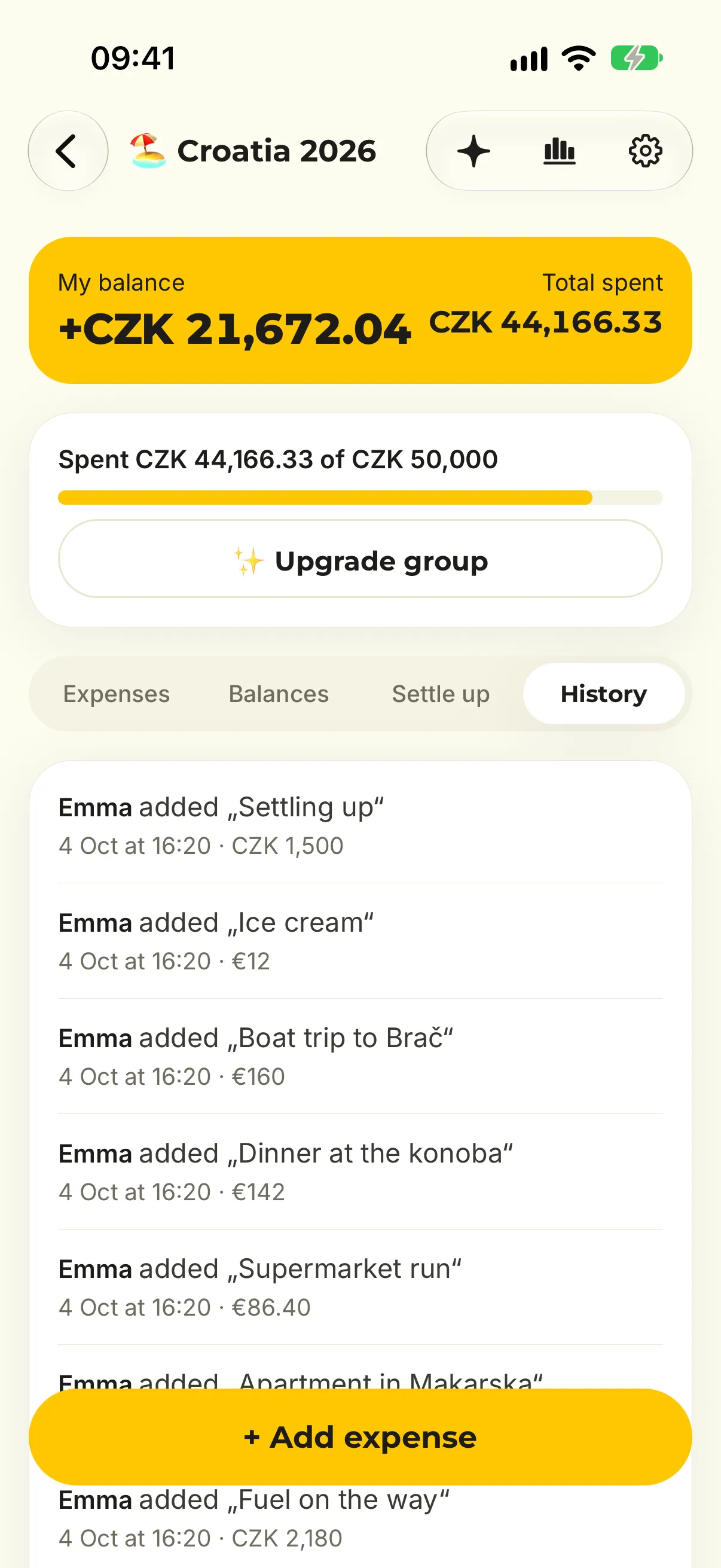 The change history of a group