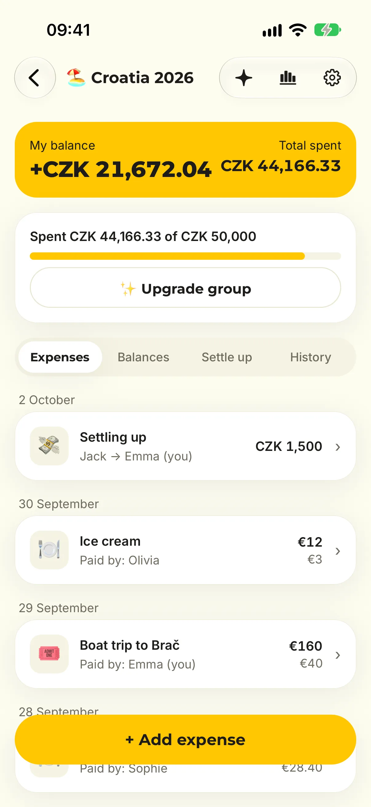 Dlužníček: the Croatia 2026 group with its expenses and a balance of +CZK 21,672