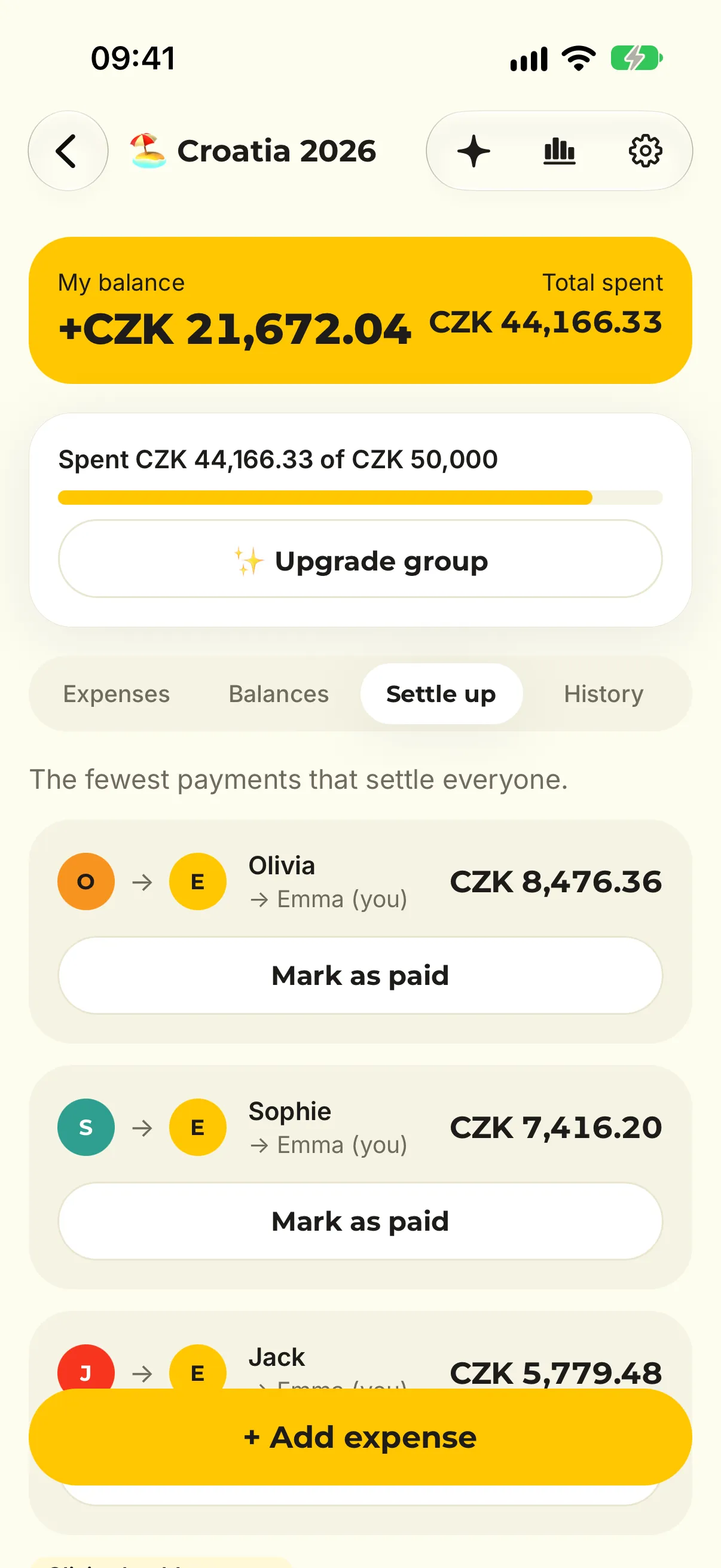 Settle-up suggestion: three transfers that clear the whole group